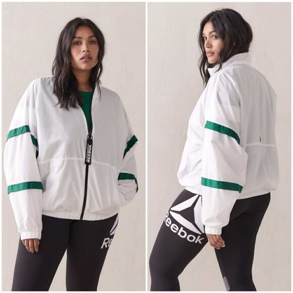 Reebok White & Green Windbreaker Track Jacket Lightweight Size 2X Lile New - Picture 2 of 9
